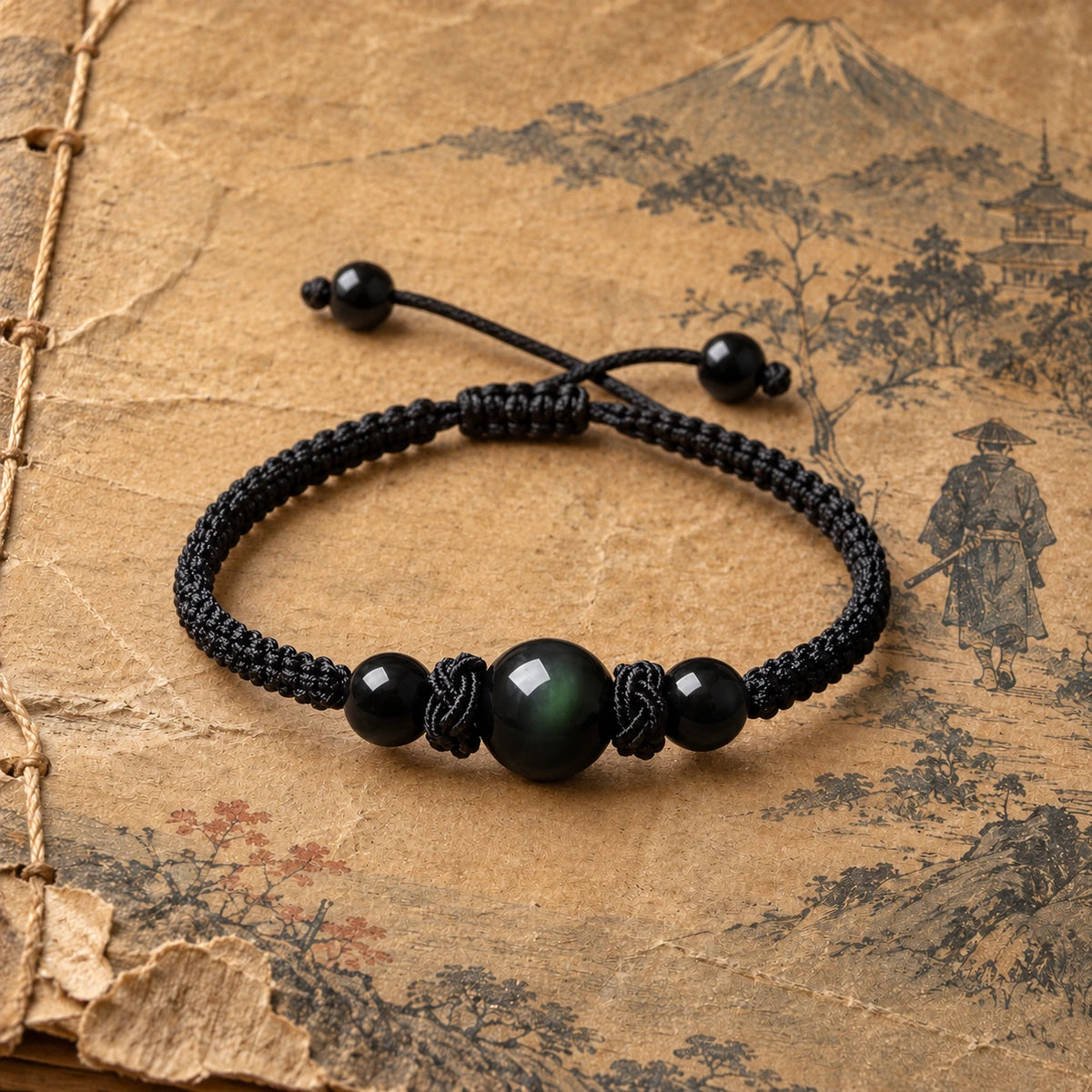 KURO black bracelet on antique samurai paper
